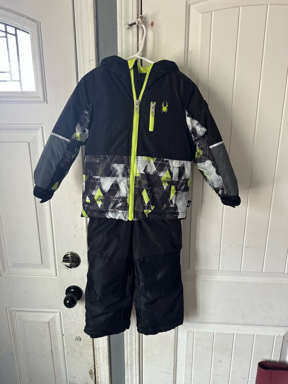 Spyder Kids Black and Neon Green Geometric Winter Jacket & Snow Pants